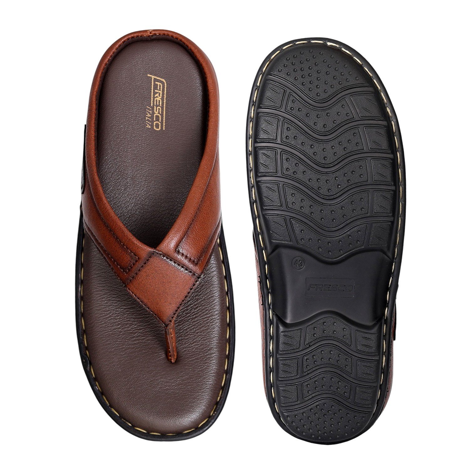 Men’s Brown Leather Comfort Flip-Flops