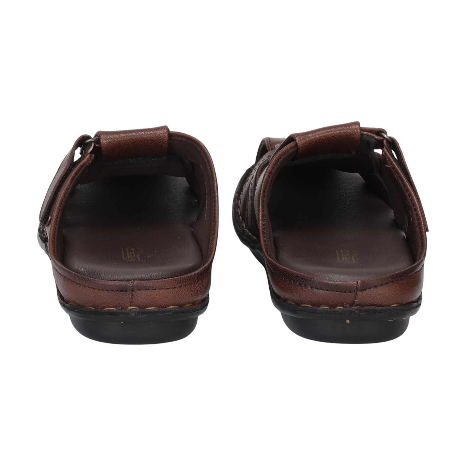 Men Brown Open-Toe Leather Sandals With Velcro Strap