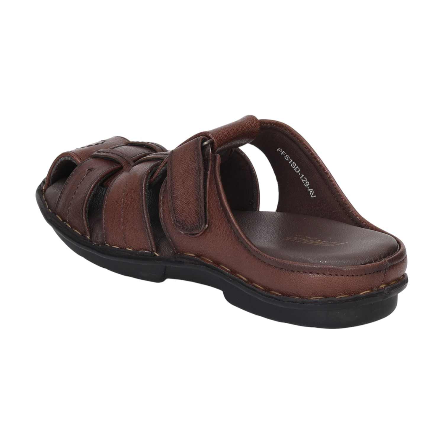 Men Brown Open-Toe Leather Sandals With Velcro Strap