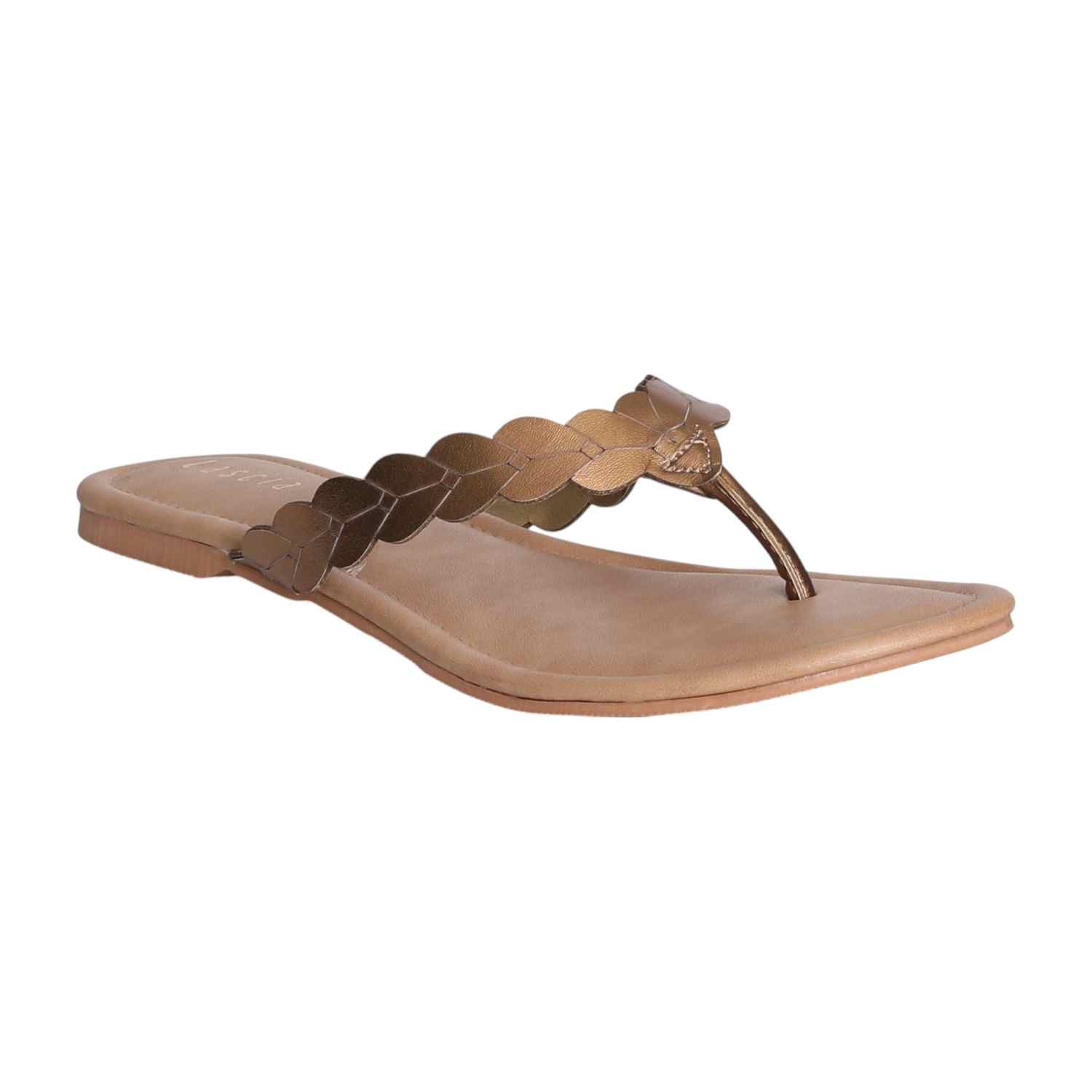 Women Bronze Weave Flat Thong Sandals