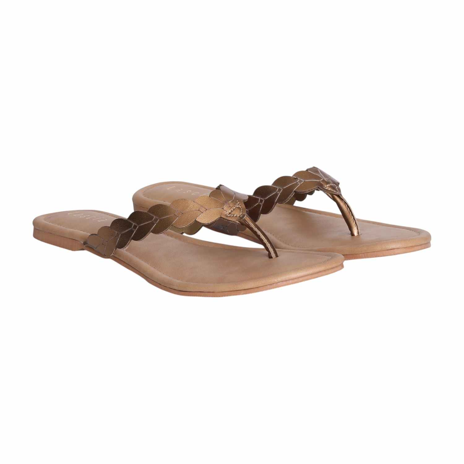 Women Bronze Weave Flat Thong Sandals
