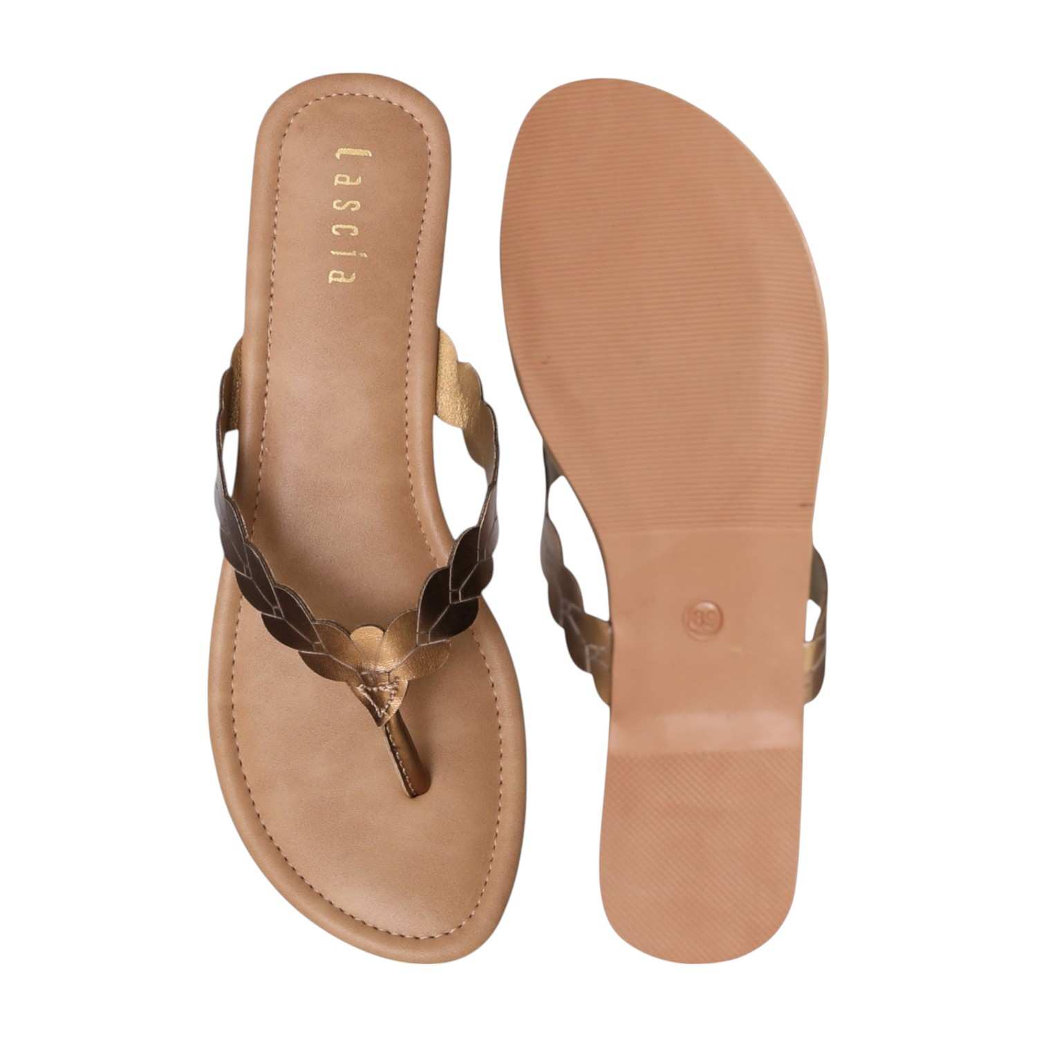Women Bronze Weave Flat Thong Sandals