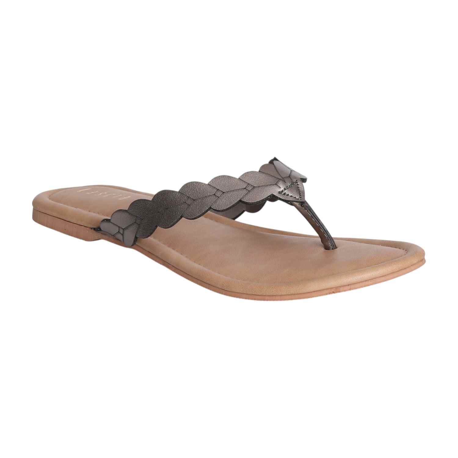 Women Silver Weave Flat Thong Sandals