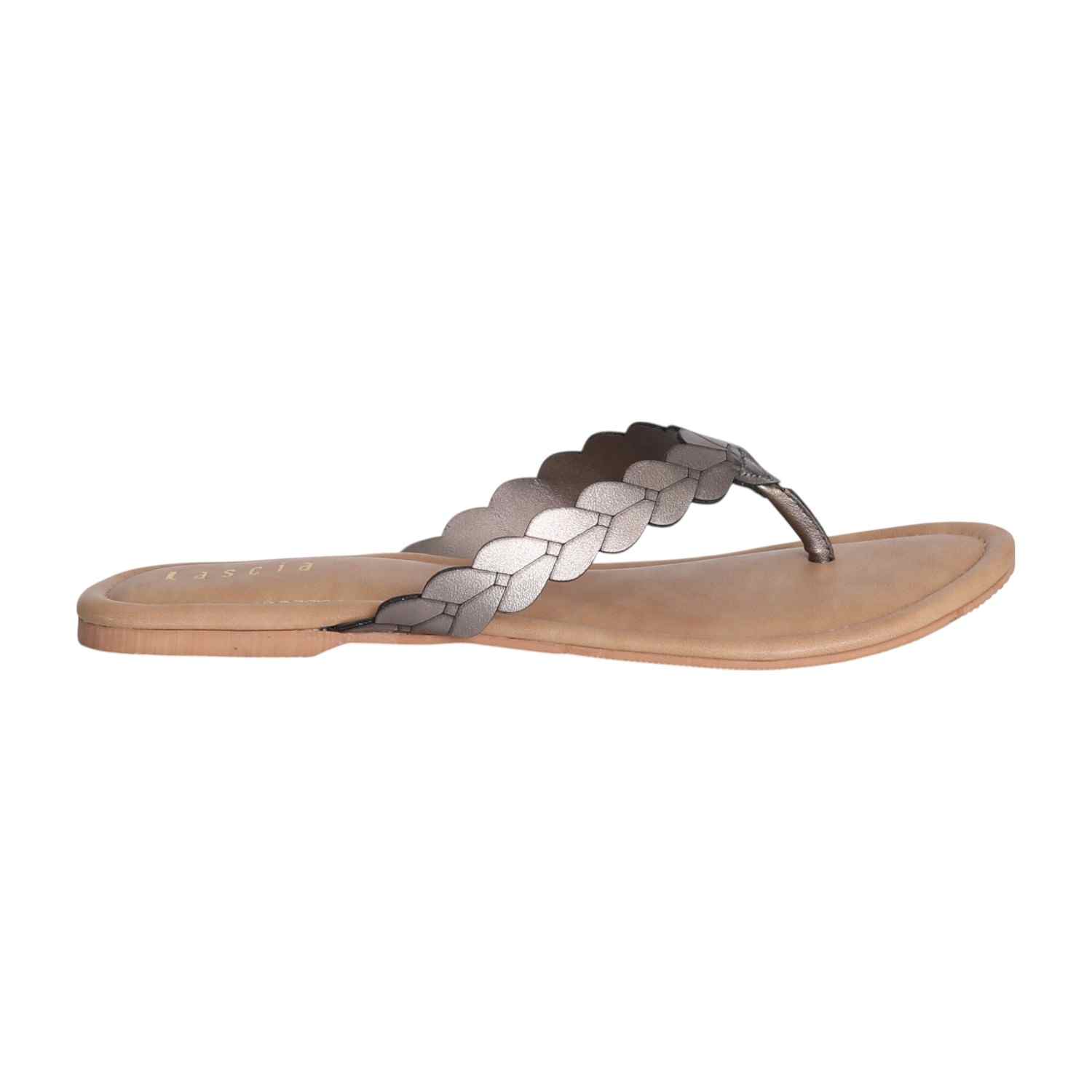 Women Silver Weave Flat Thong Sandals