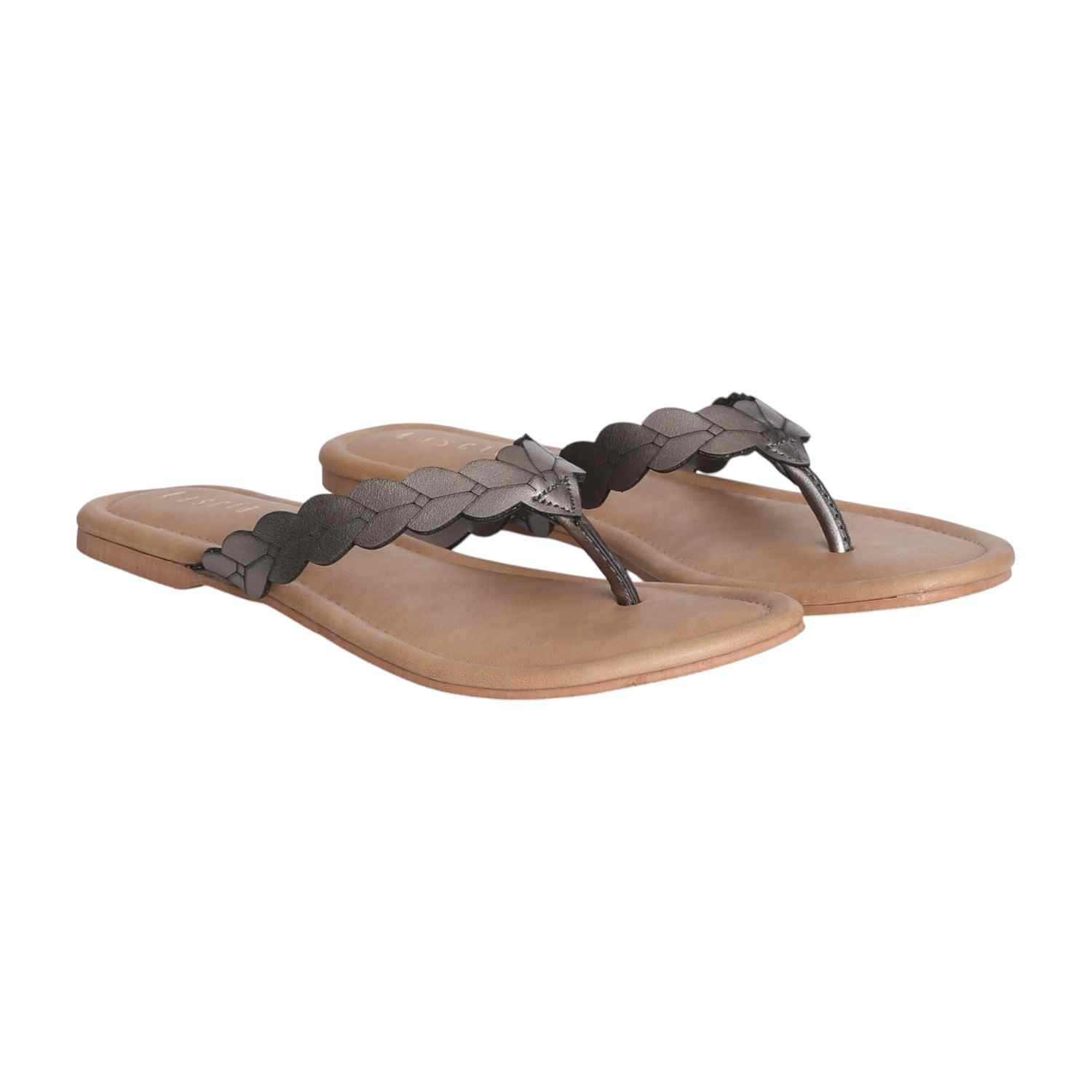 Women Silver Weave Flat Thong Sandals