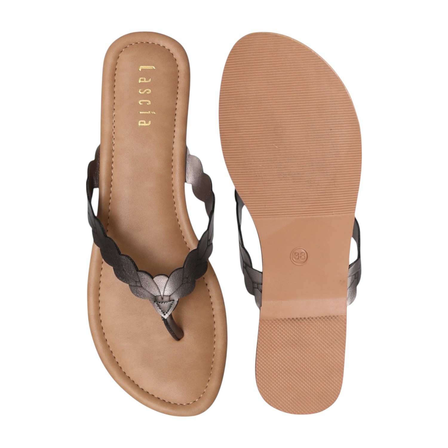Women Silver Weave Flat Thong Sandals