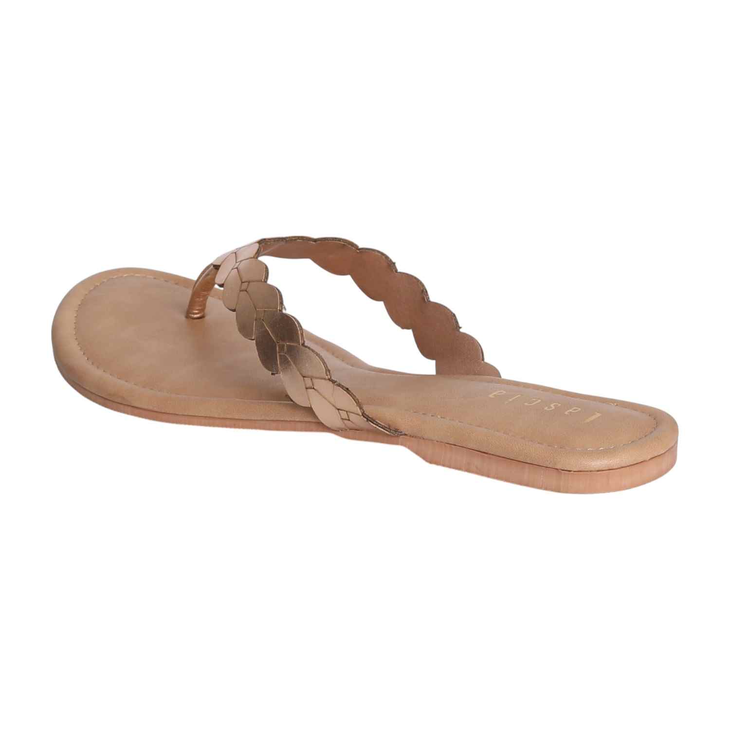 Women Golden Weave Flat Thong Sandals