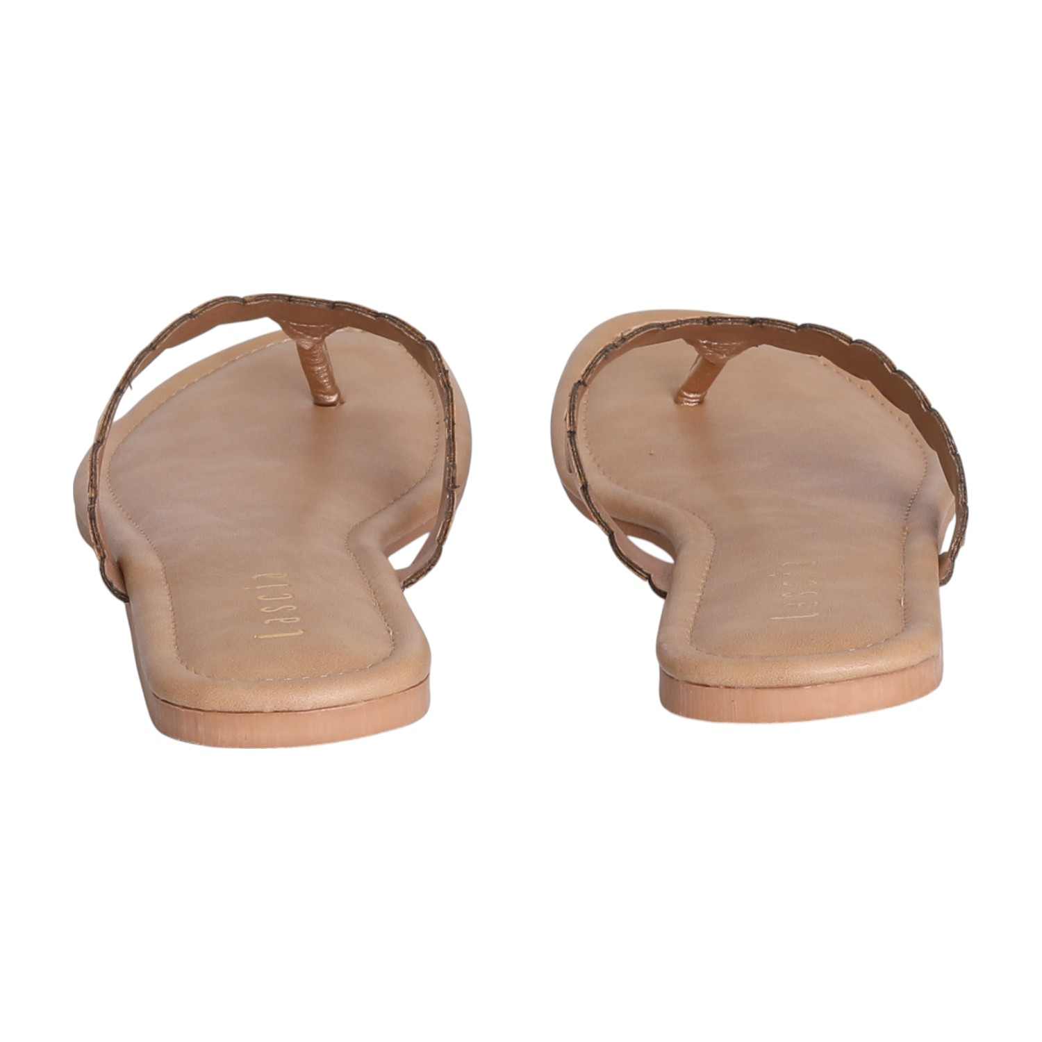 Women Golden Weave Flat Thong Sandals