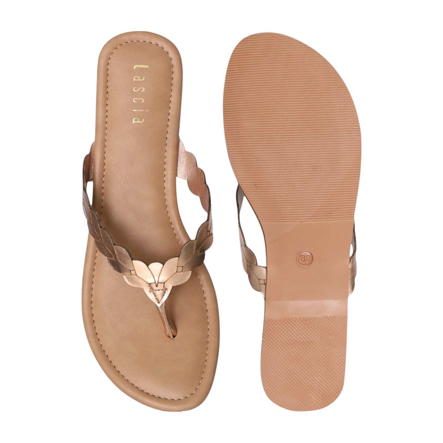 Women Golden Weave Flat Thong Sandals