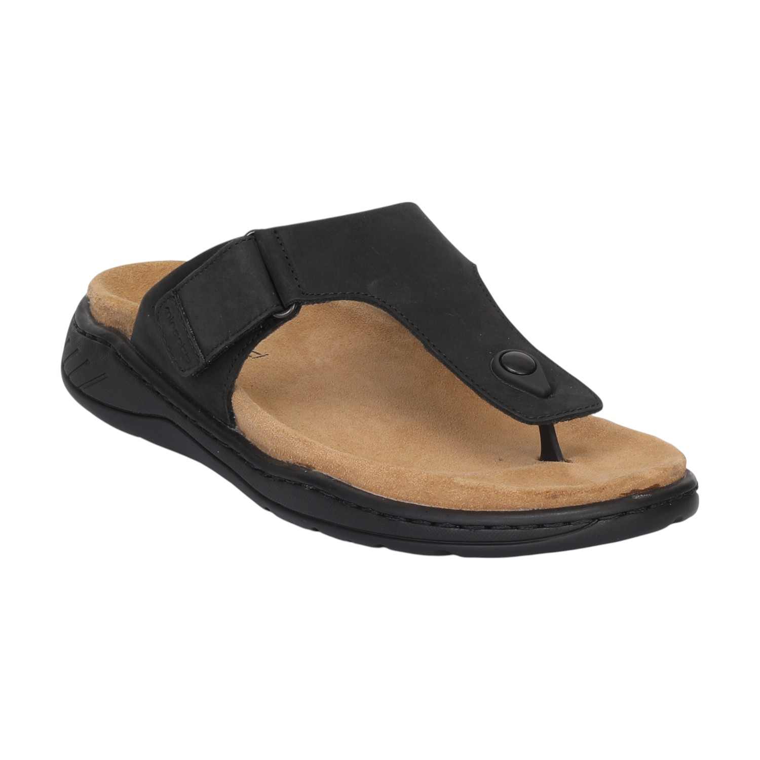 Men Black Leather Comfort Chappal