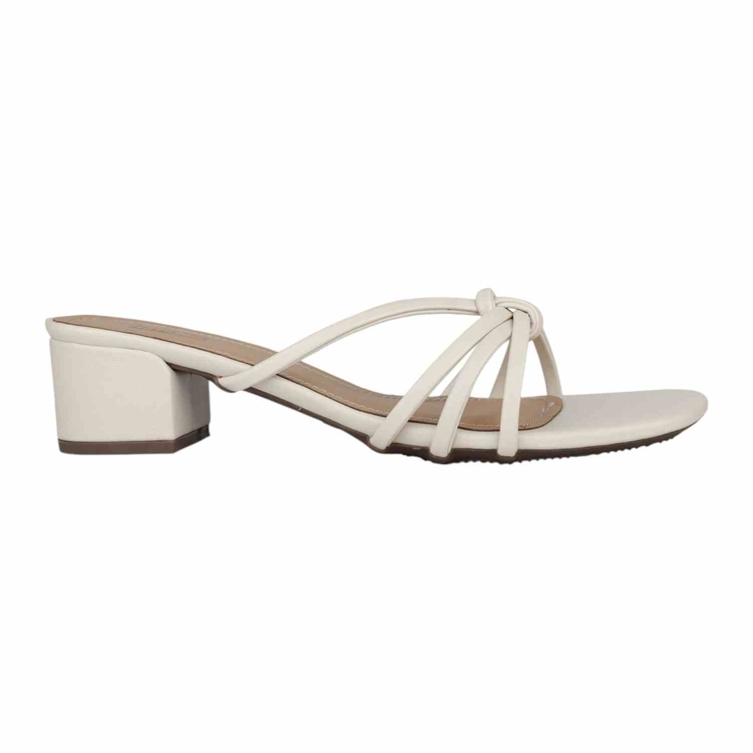 Women Cream Knotted Strap Block Heel Sandals