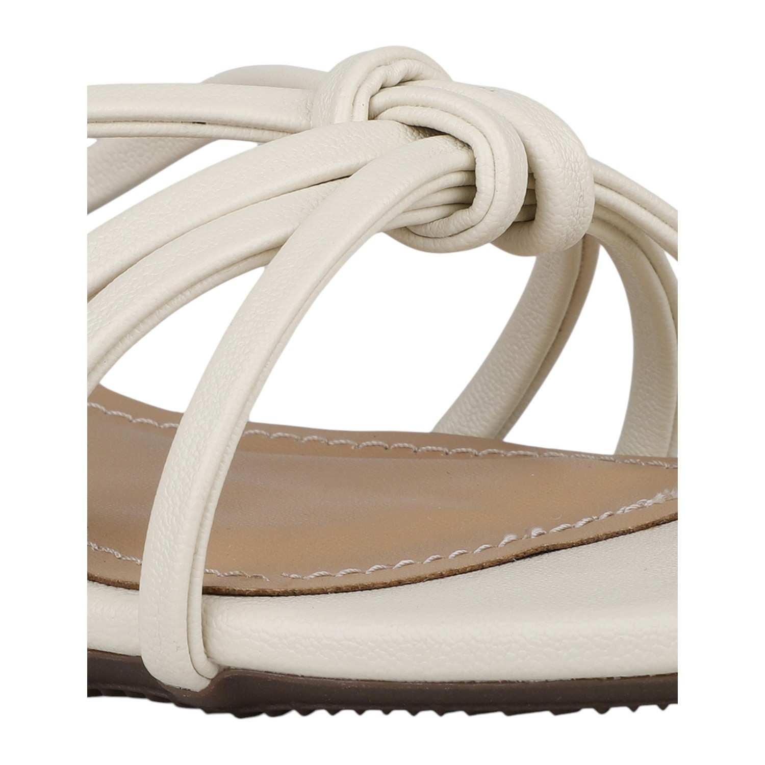 Women Cream Knotted Strap Block Heel Sandals