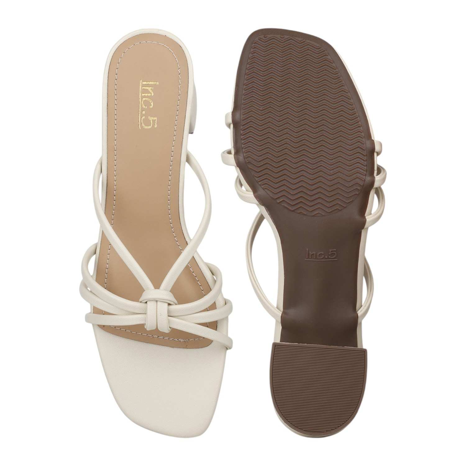 Women Cream Knotted Strap Block Heel Sandals