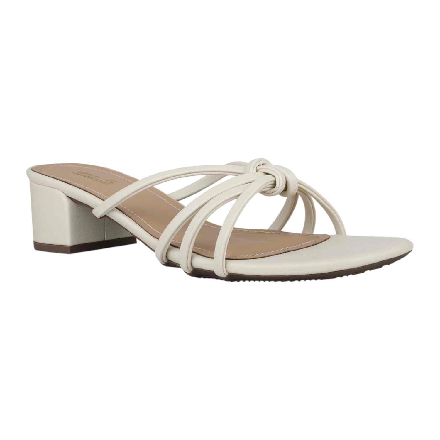 Women Cream Knotted Strap Block Heel Sandals