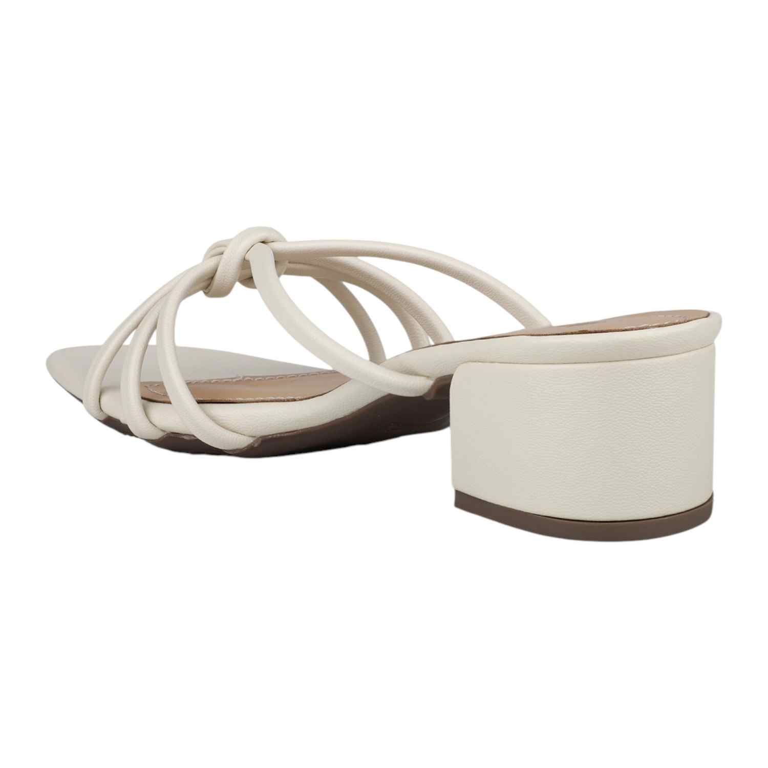 Women Cream Knotted Strap Block Heel Sandals