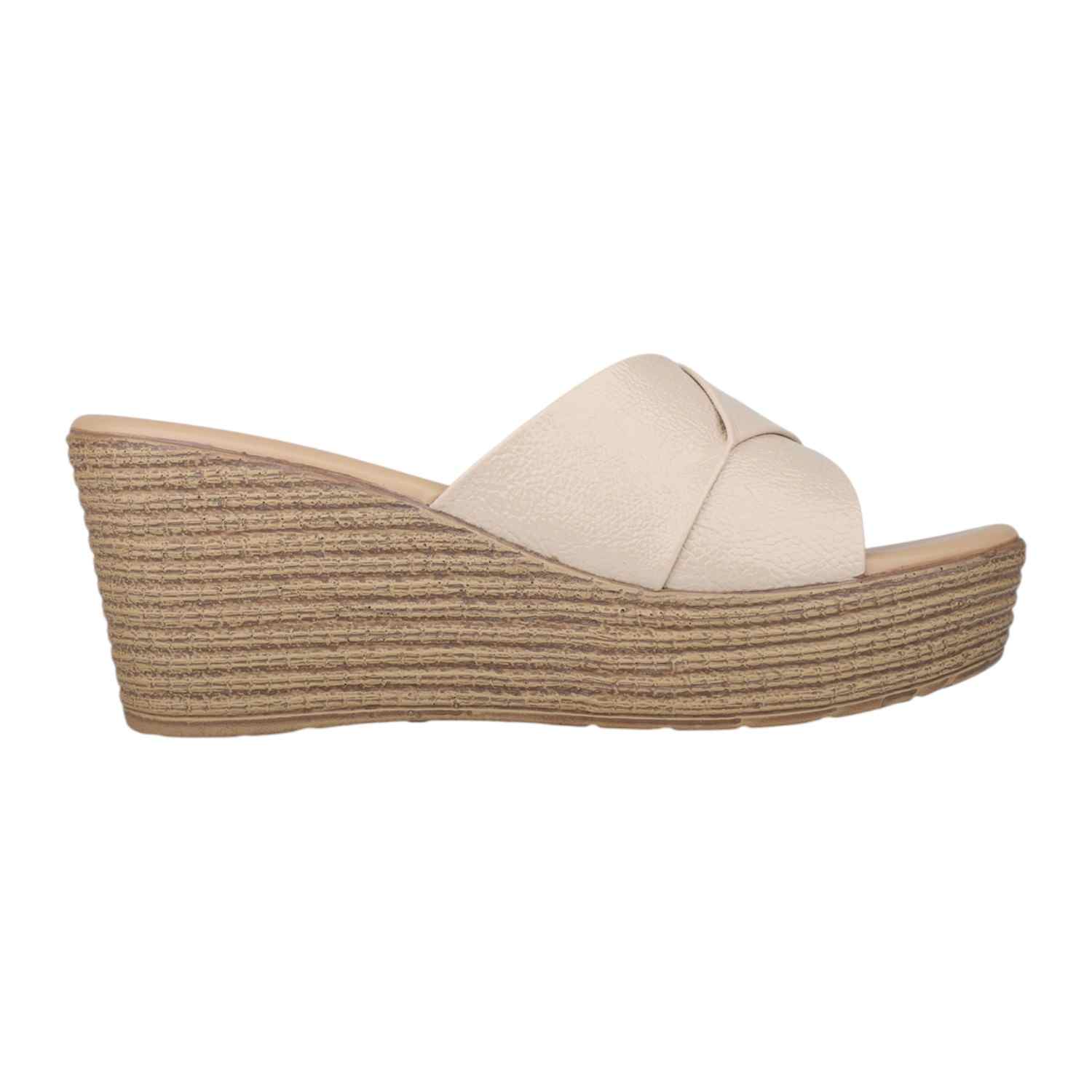 Women Beige Criss-Cross Strap Platform Wedge Sandals