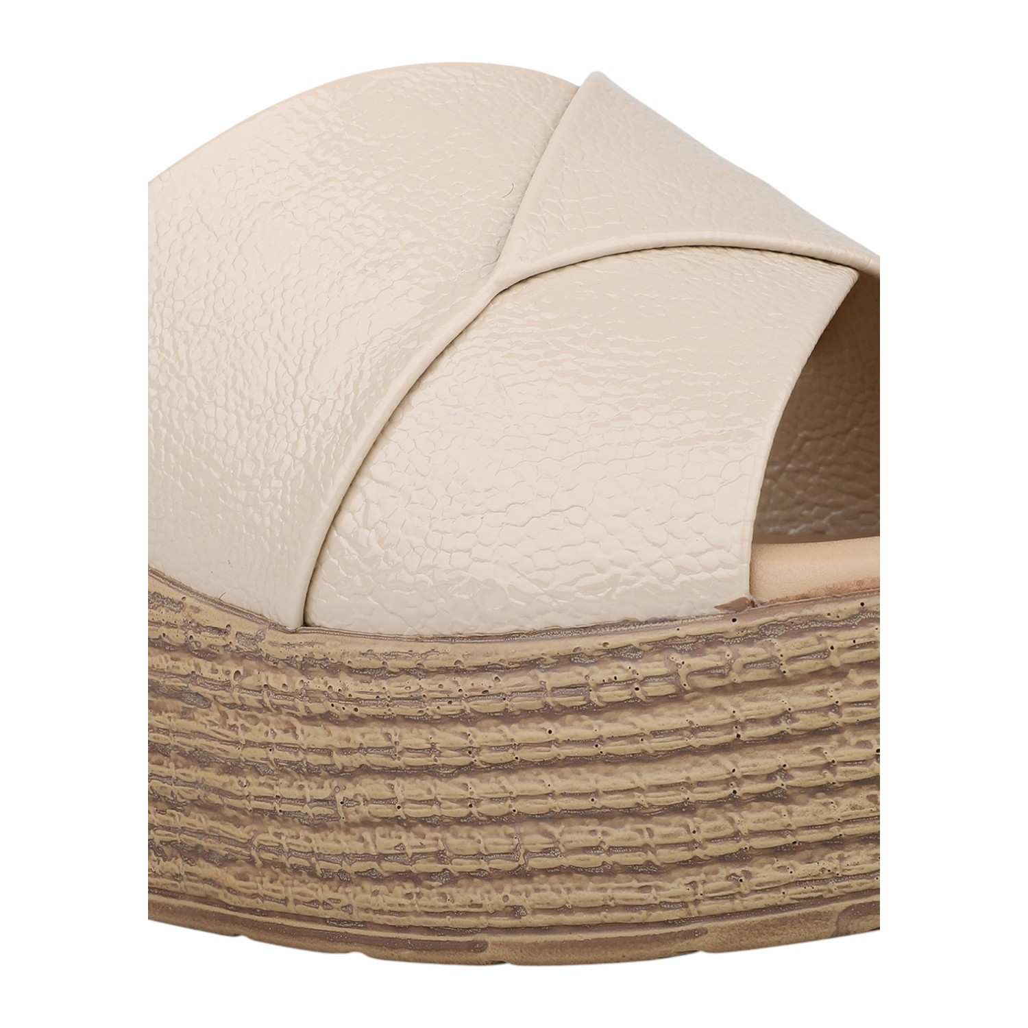 Women Beige Criss-Cross Strap Platform Wedge Sandals