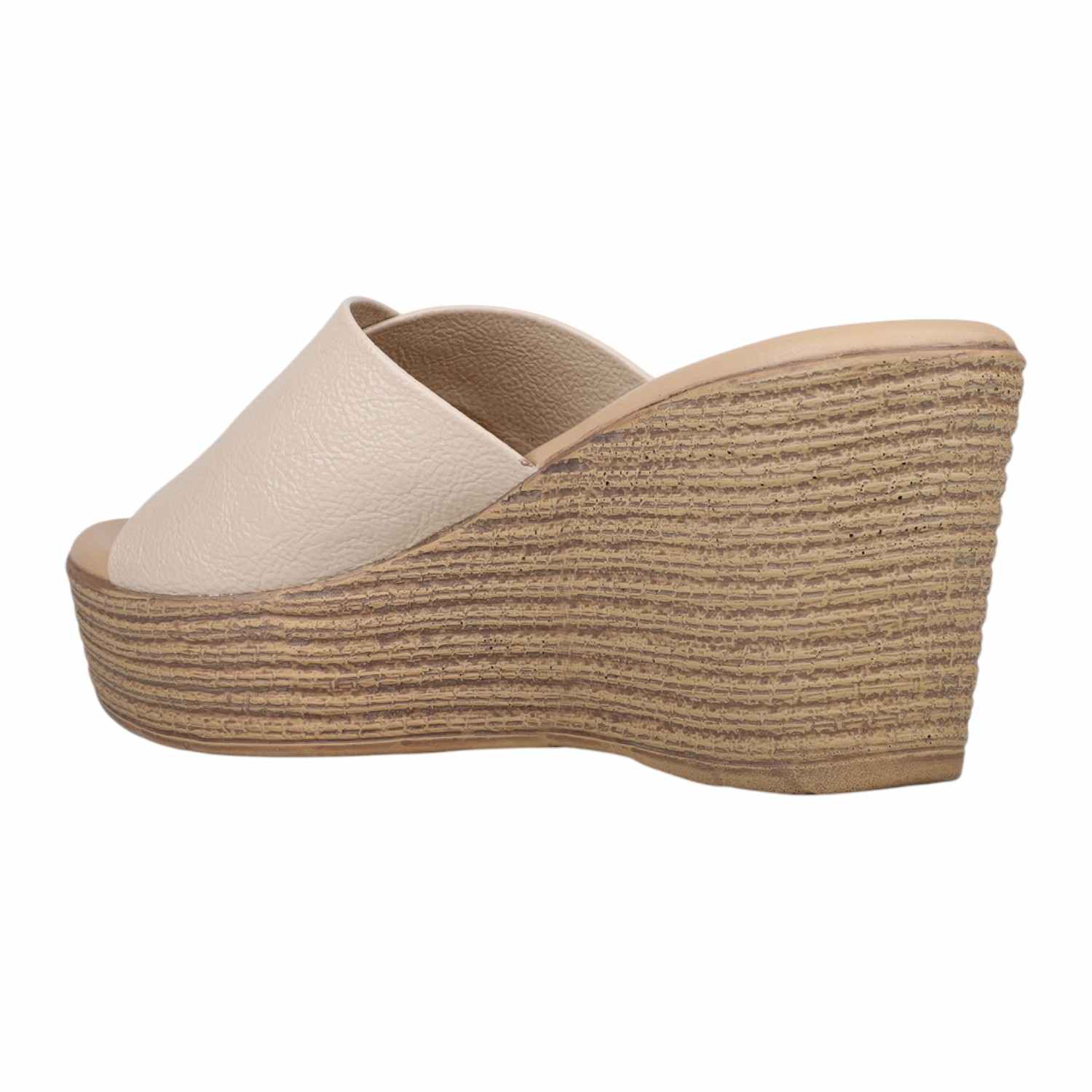 Women Beige Criss-Cross Strap Platform Wedge Sandals