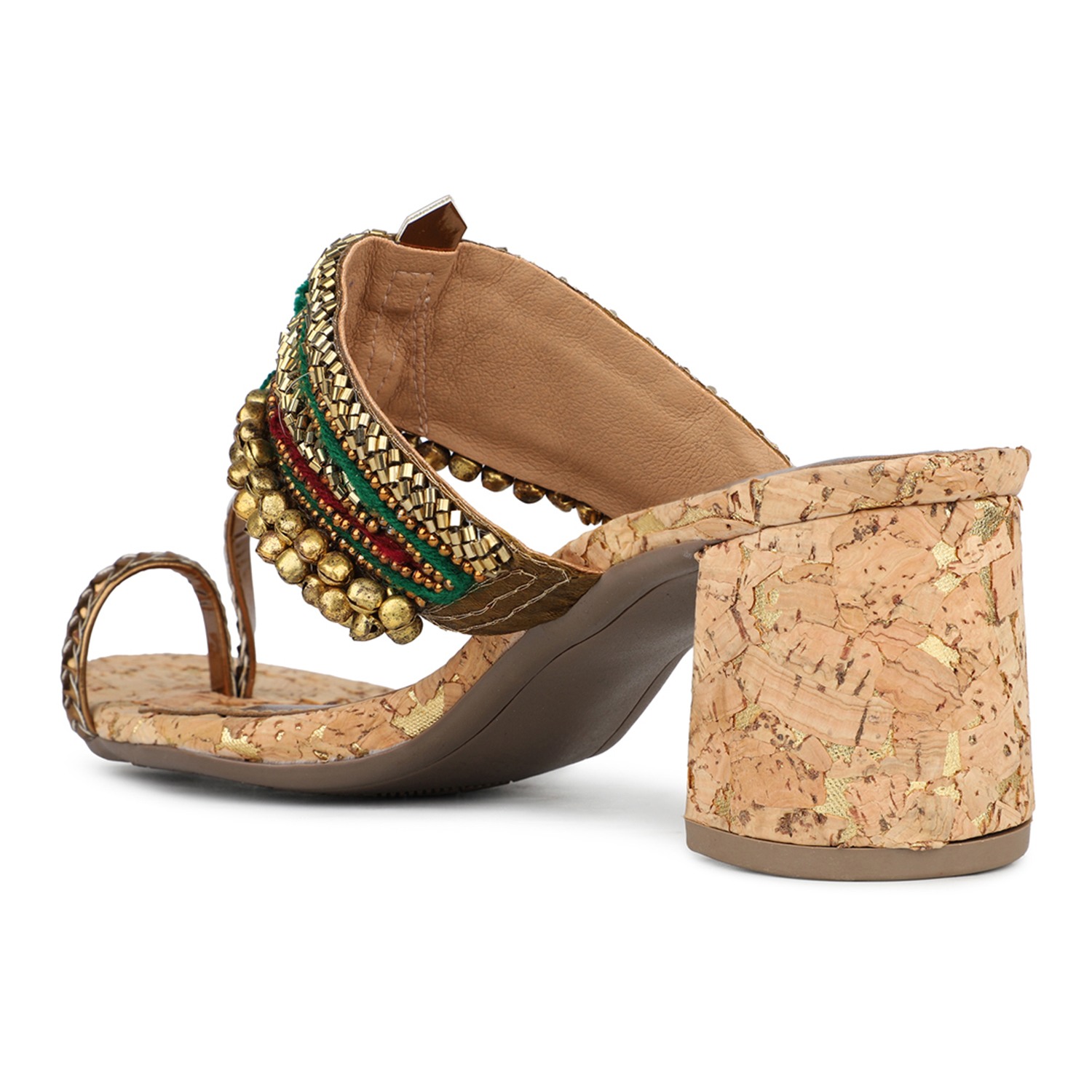 Inc.5 Womens Green Embellished Open Toe Ethnic Block Heels