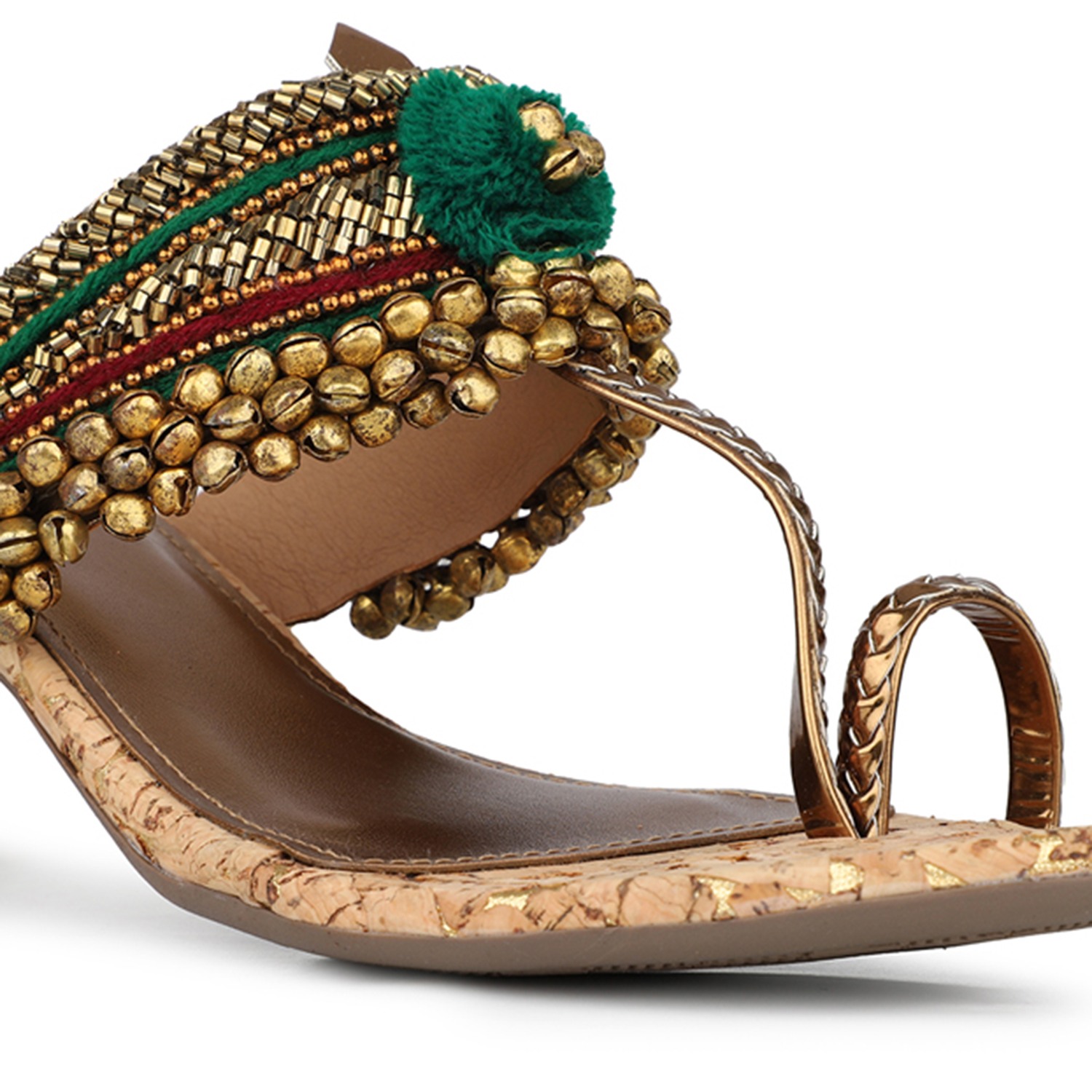 Inc.5 Womens Green Embellished Open Toe Ethnic Block Heels