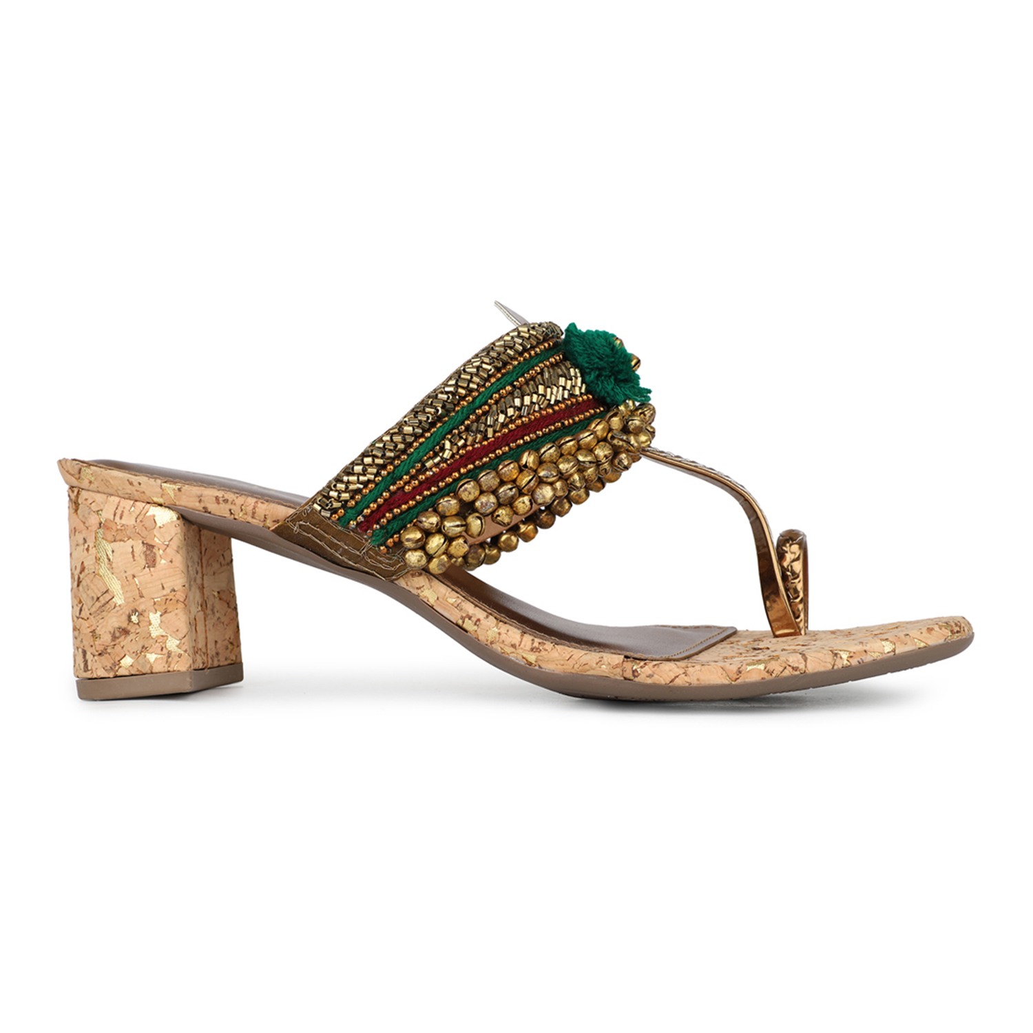 Inc.5 Womens Green Embellished Open Toe Ethnic Block Heels