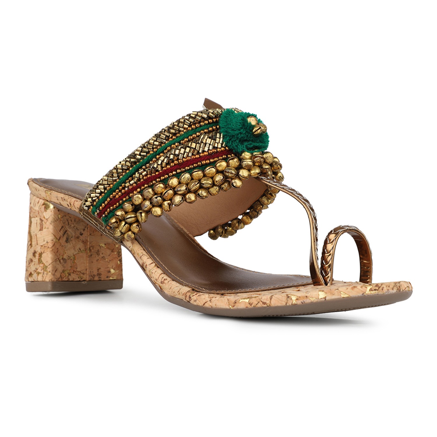 Inc.5 Womens Green Embellished Open Toe Ethnic Block Heels