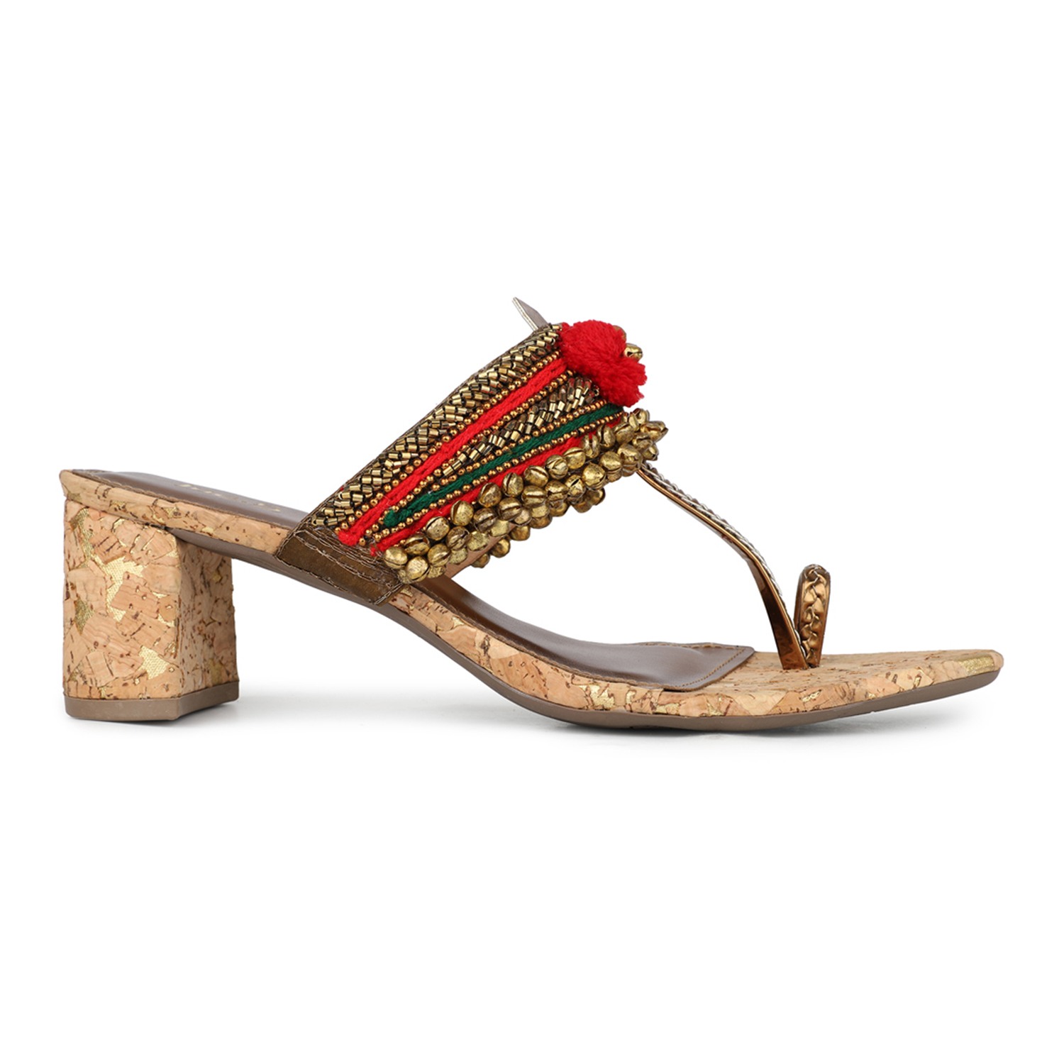 Inc.5 Womens Maroon Embellished Open Toe Ethnic Block Heels