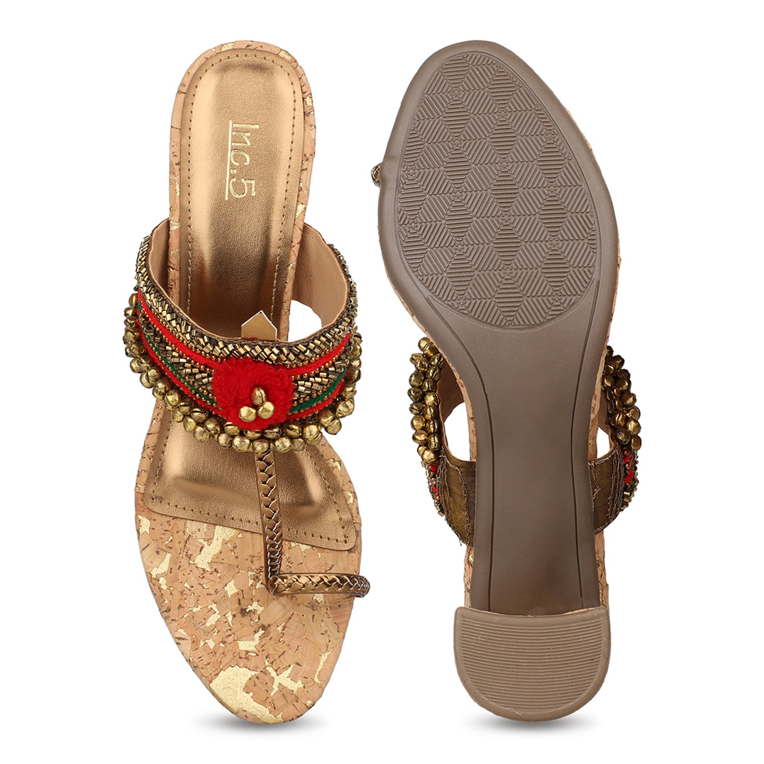 Inc.5 Womens Maroon Embellished Open Toe Ethnic Block Heels