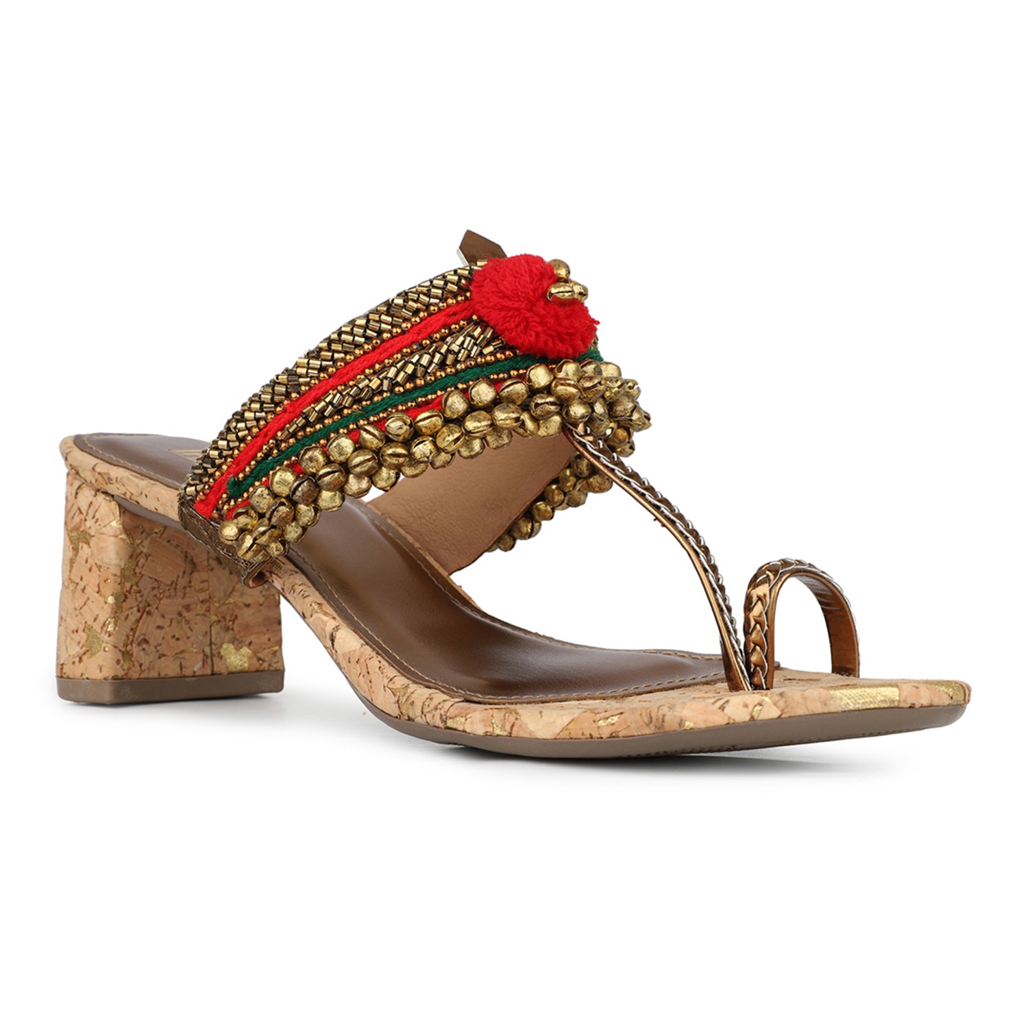 Inc.5 Womens Maroon Embellished Open Toe Ethnic Block Heels