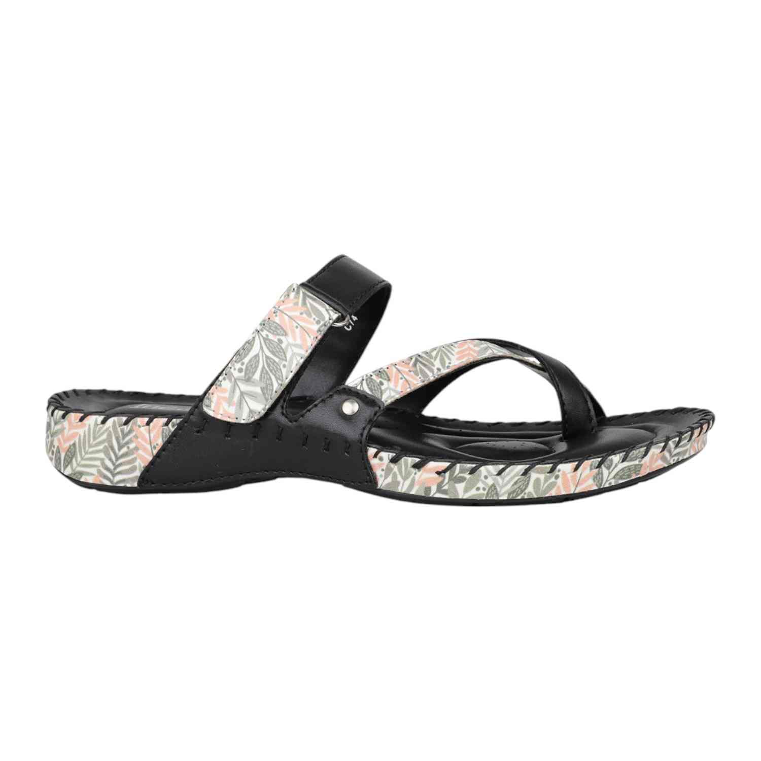 Women Black Printed Strap Toe-Ring Flat Sandals
