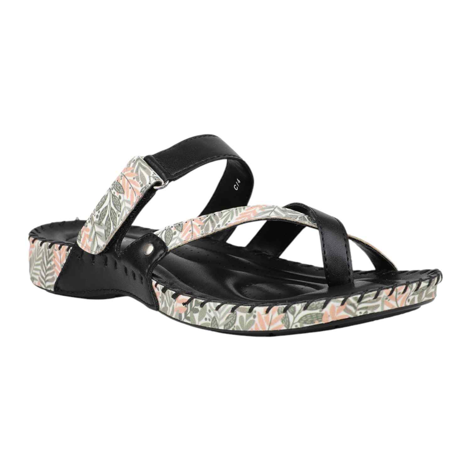 Women Black Printed Strap Toe-Ring Flat Sandals