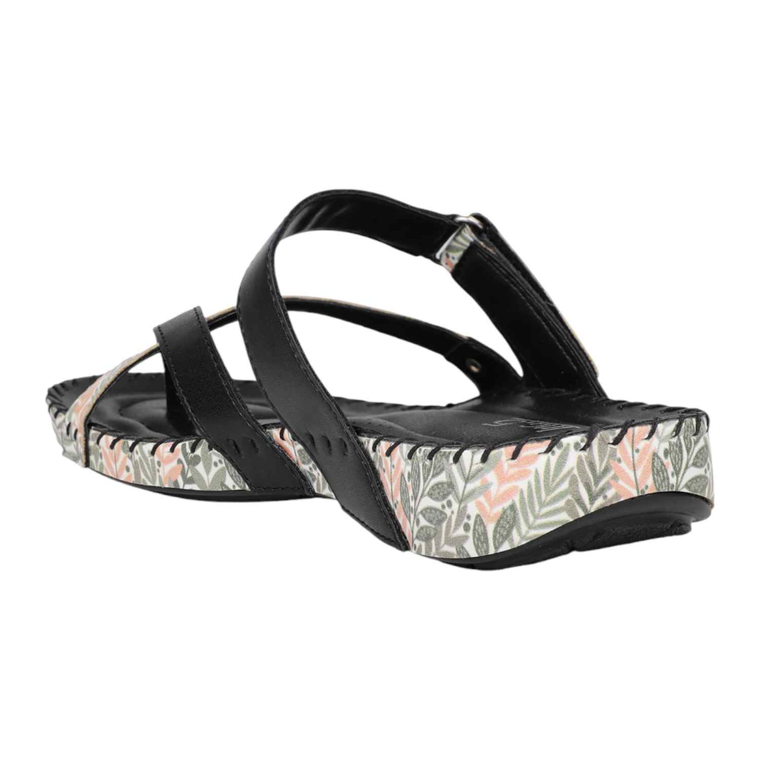 Women Black Printed Strap Toe-Ring Flat Sandals