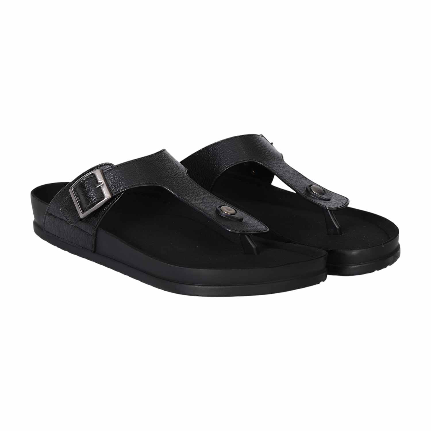 Men's Black Buckle Slide Sandals