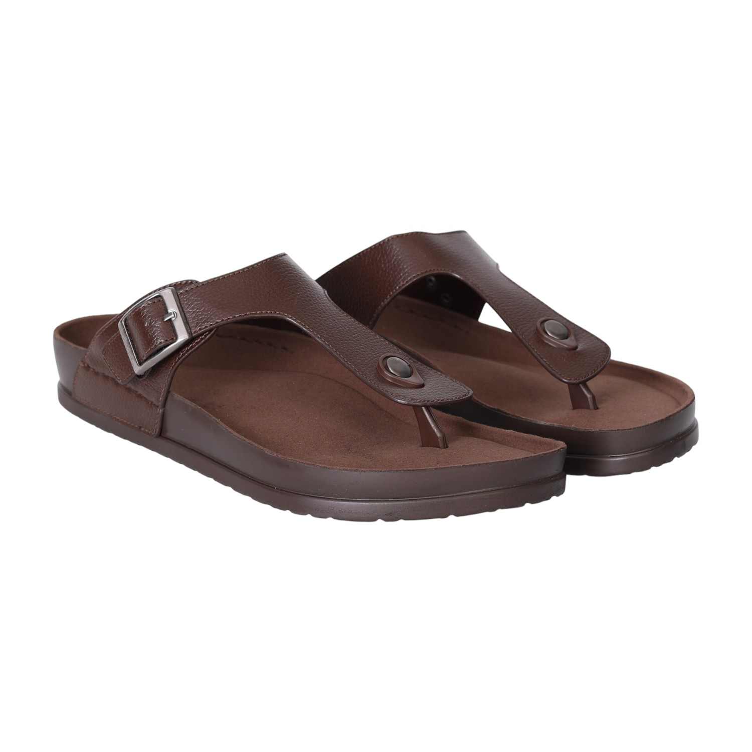 Men's Brown Buckle Slide Sandals