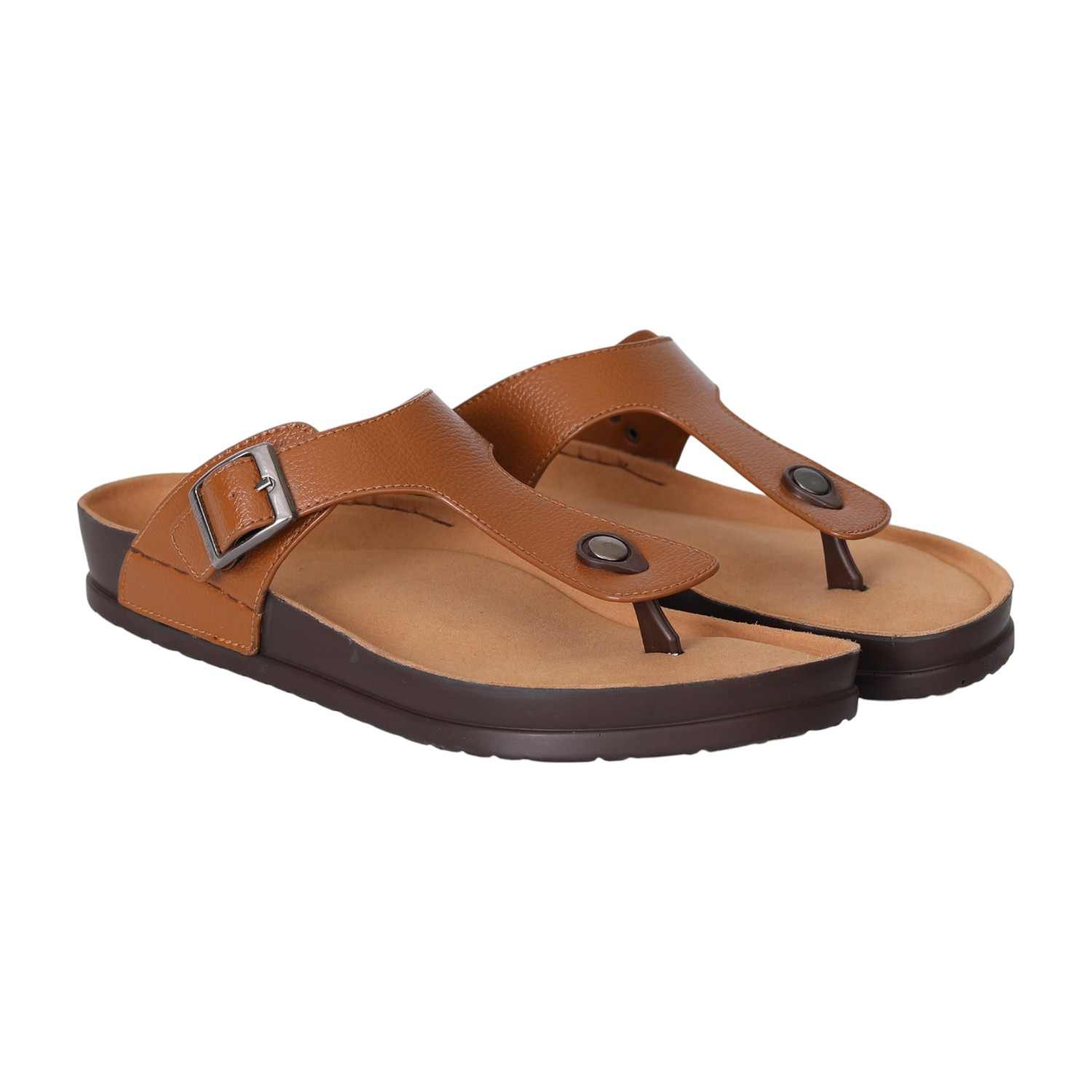 Men's Tan Buckle Slide Sandals