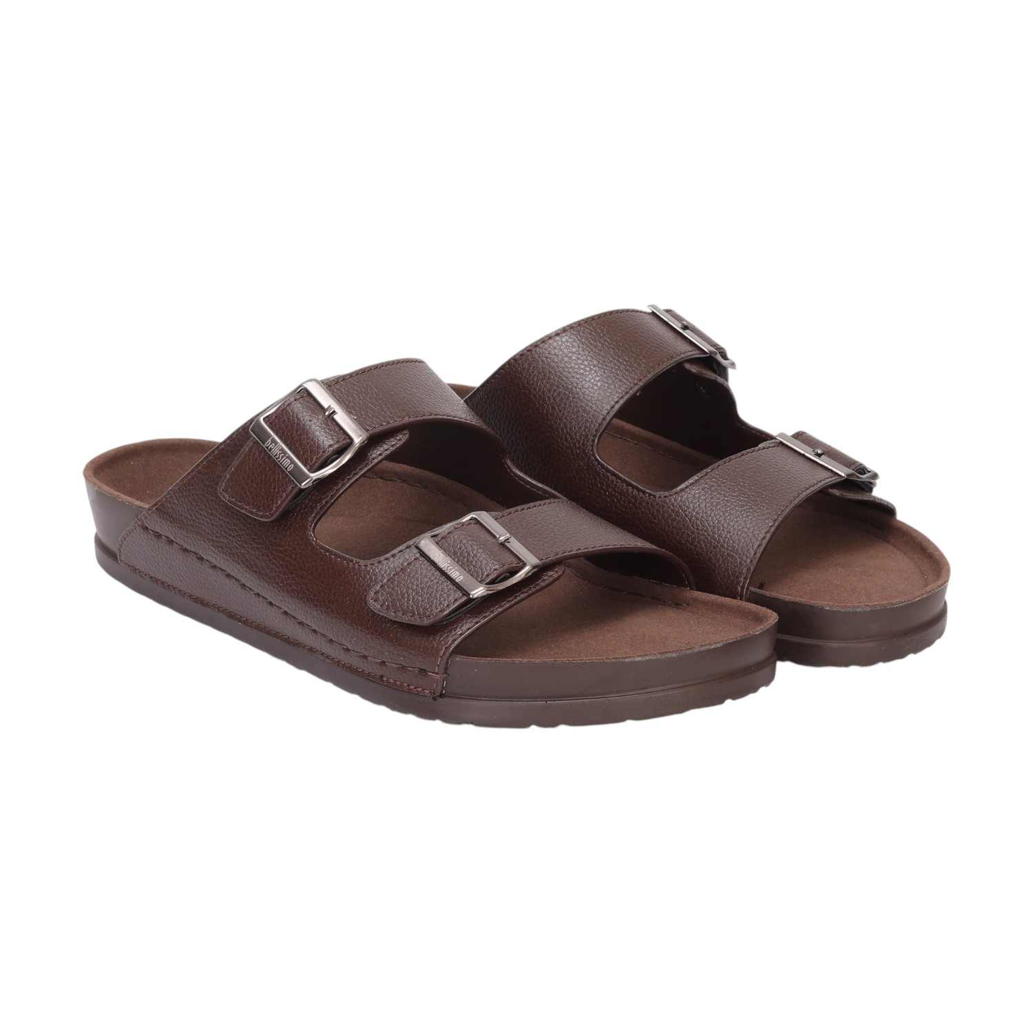 Men Brown Double Strap With Buckle Comfort Chappal