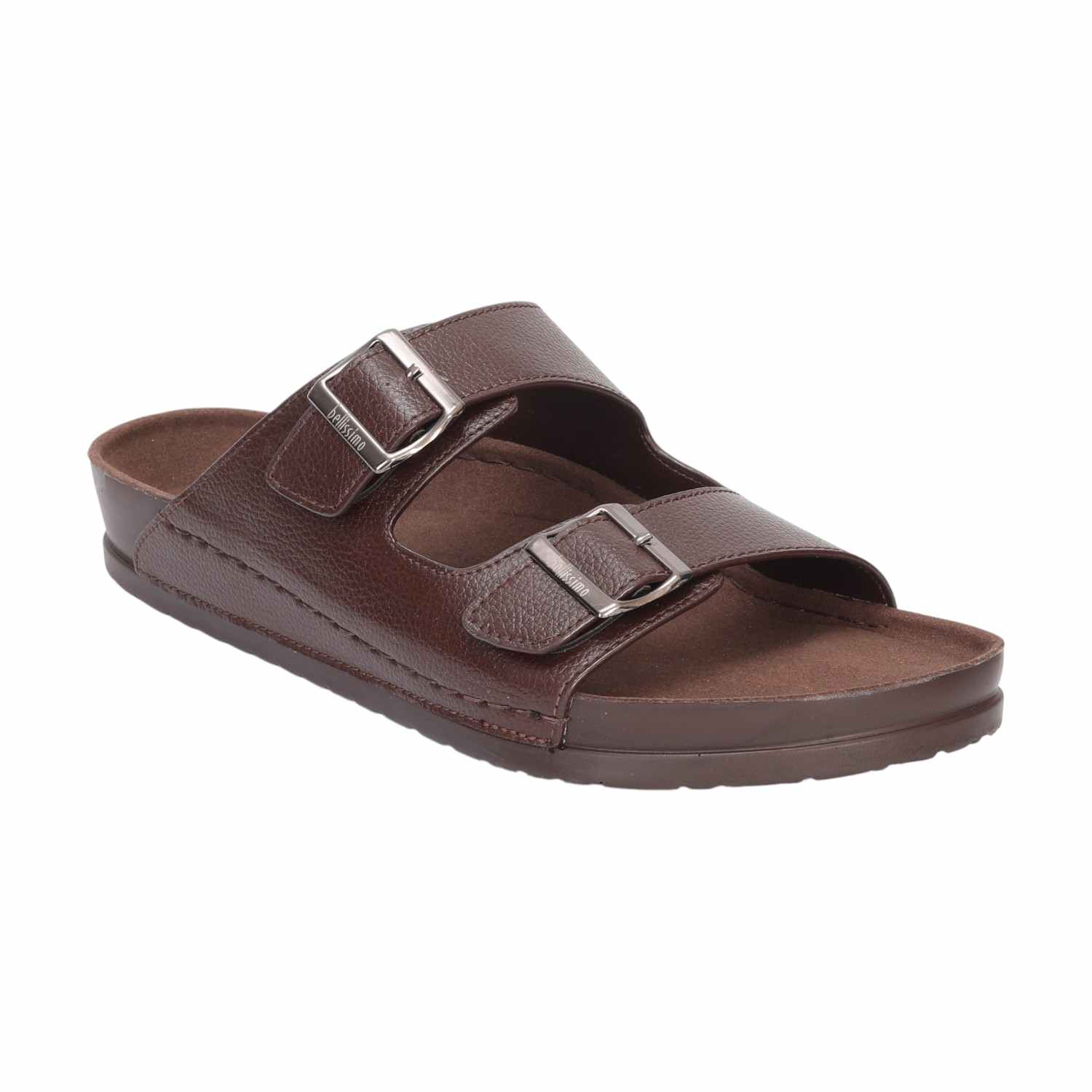 Men Brown Double Strap With Buckle Comfort Chappal