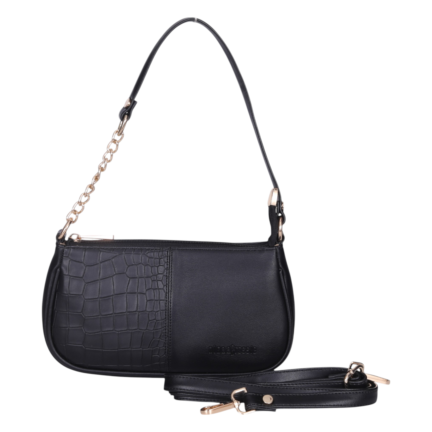 Ninaa Rossie Sleek Black Baguette Bag