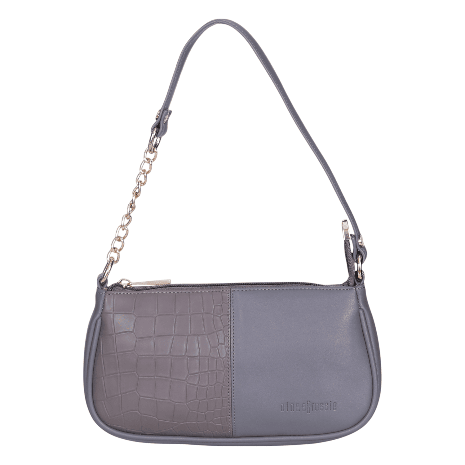 Ninaa Rossie Sleek Grey Baguette Bag