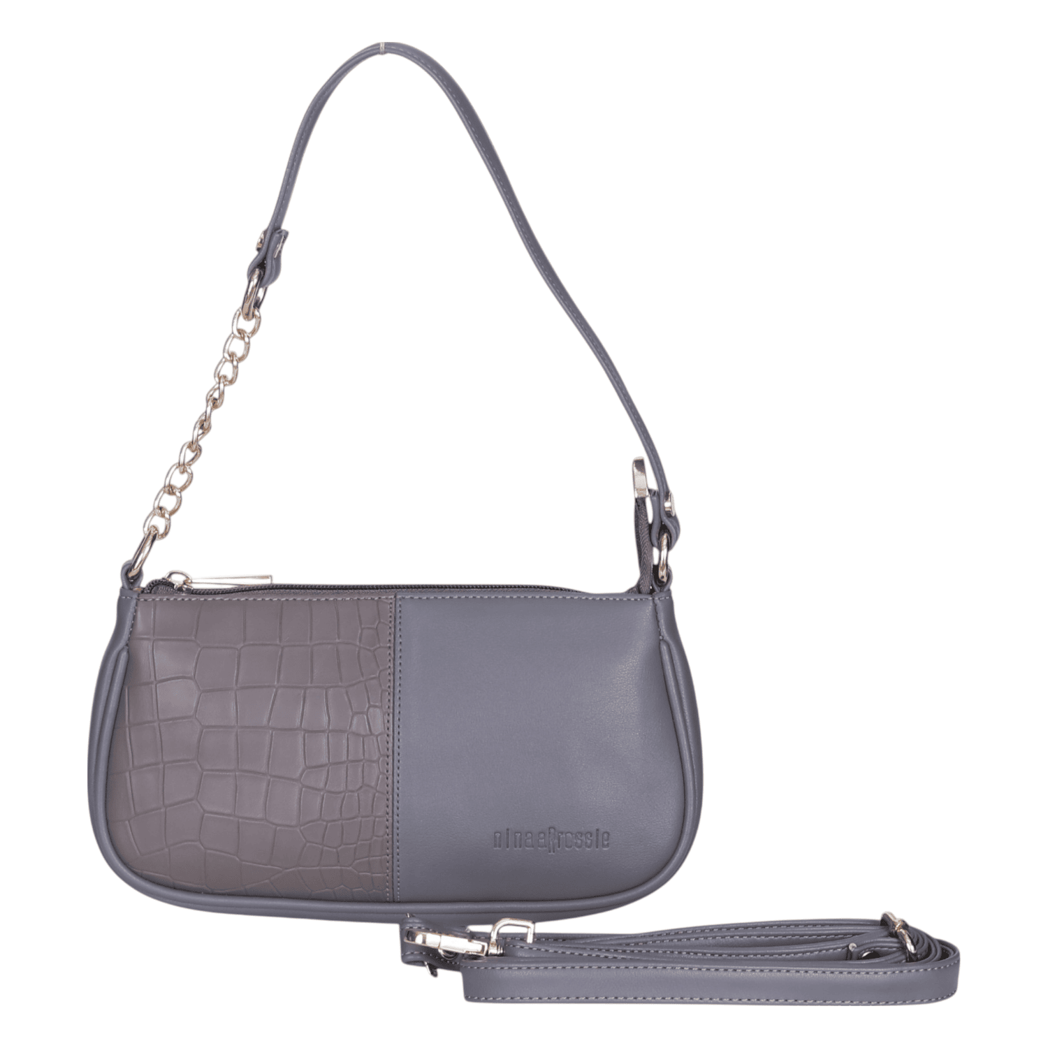 Ninaa Rossie Sleek Grey Baguette Bag