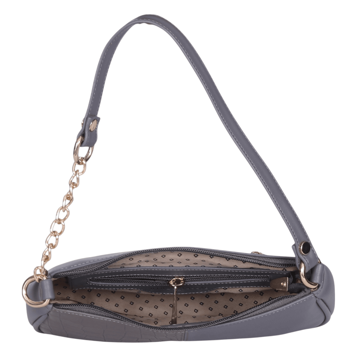 Ninaa Rossie Sleek Grey Baguette Bag