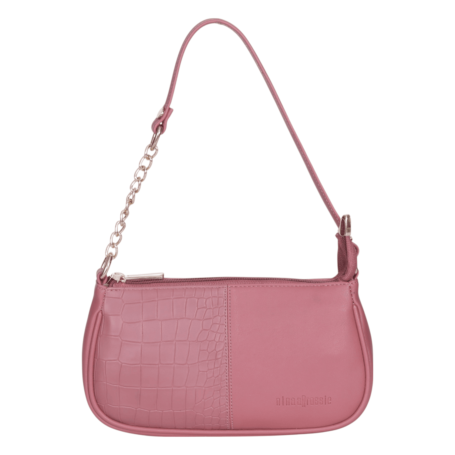 Ninaa Rossie Sleek Pink Baguette Bag