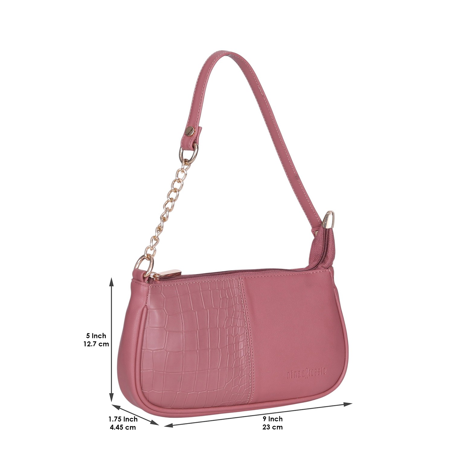 Ninaa Rossie Sleek Pink Baguette Bag