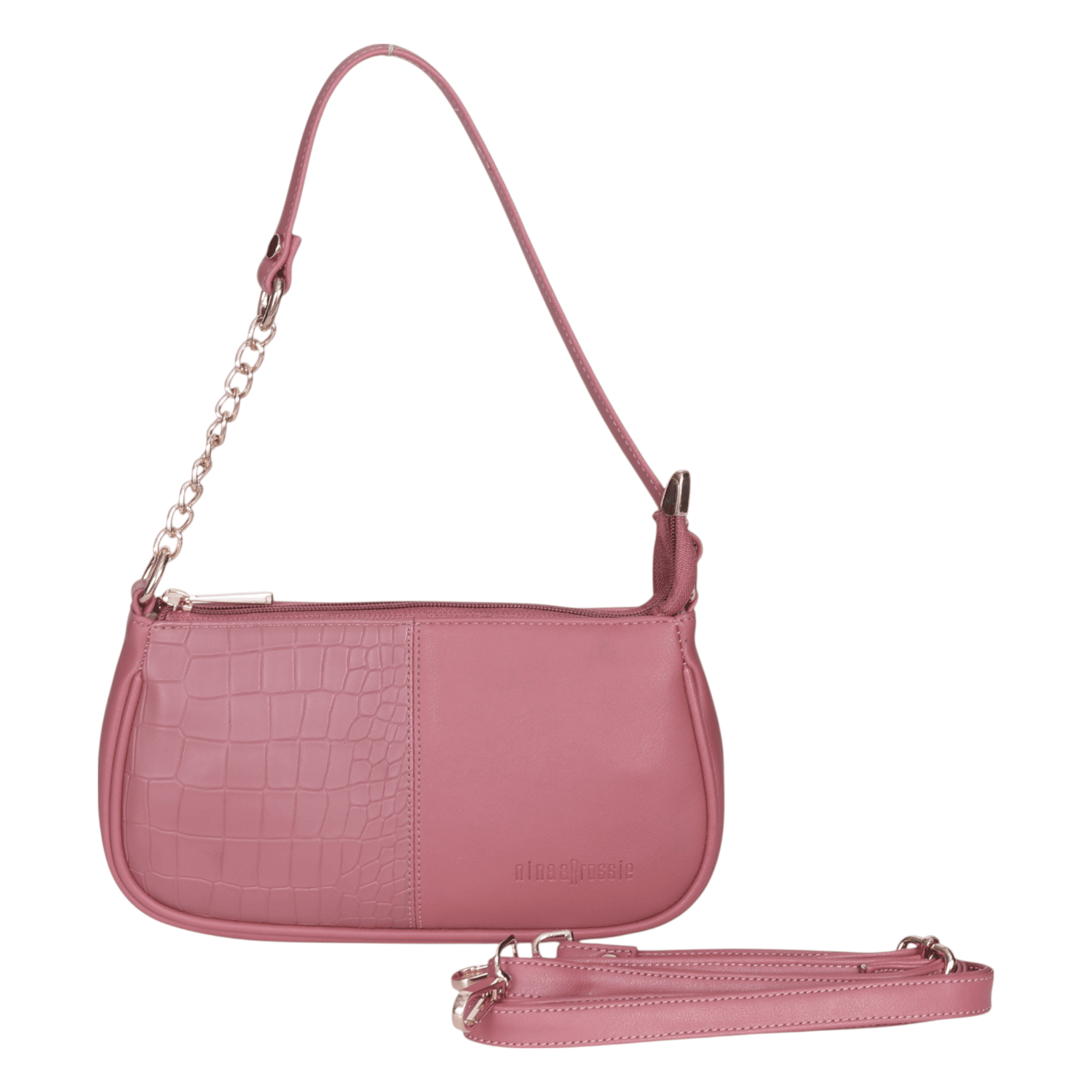 Ninaa Rossie Sleek Pink Baguette Bag