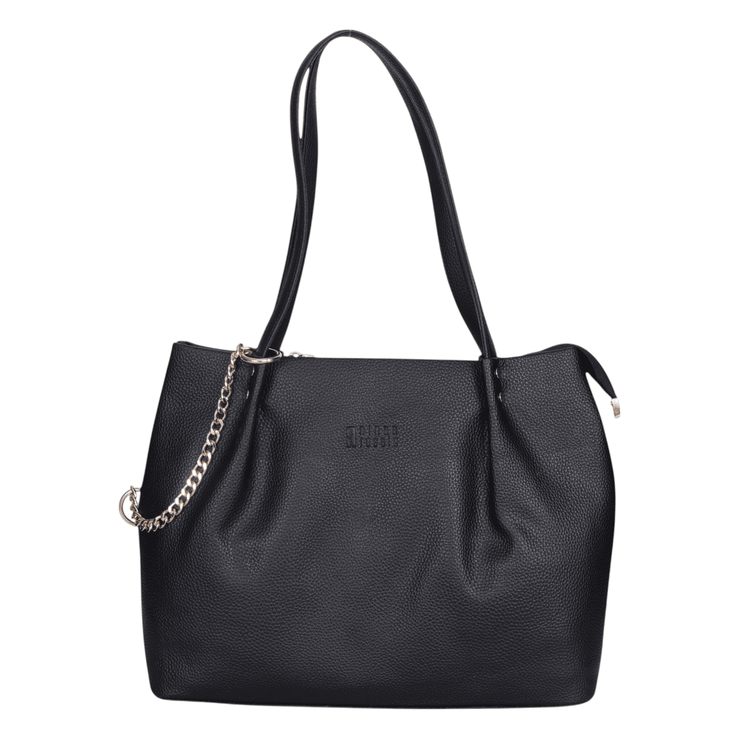Ninaa Rossie Black Faux Leather Tote Bag