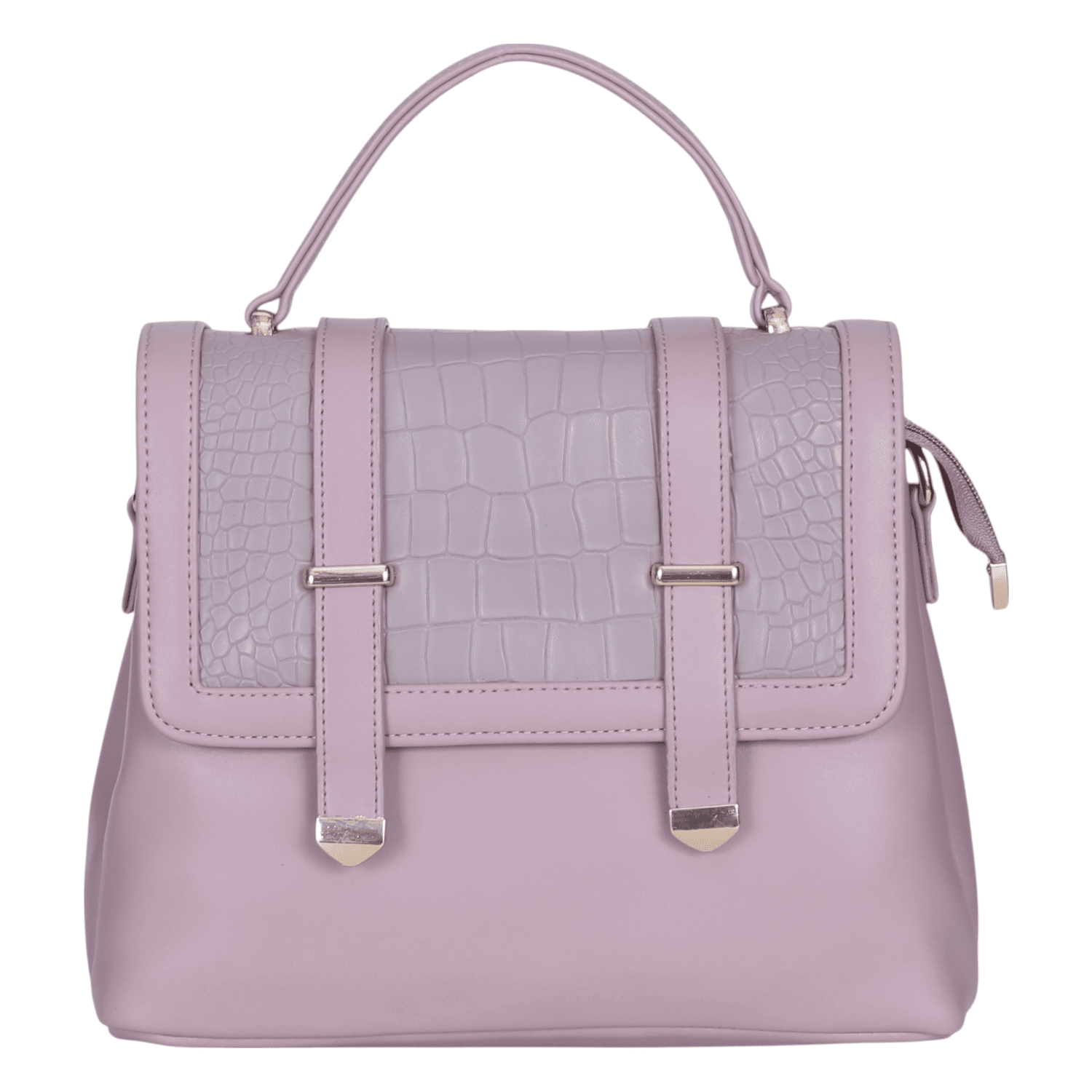 Ninaa Rossie Elegant Lavender Top-Handle Bag with Croc-Embossed Flap