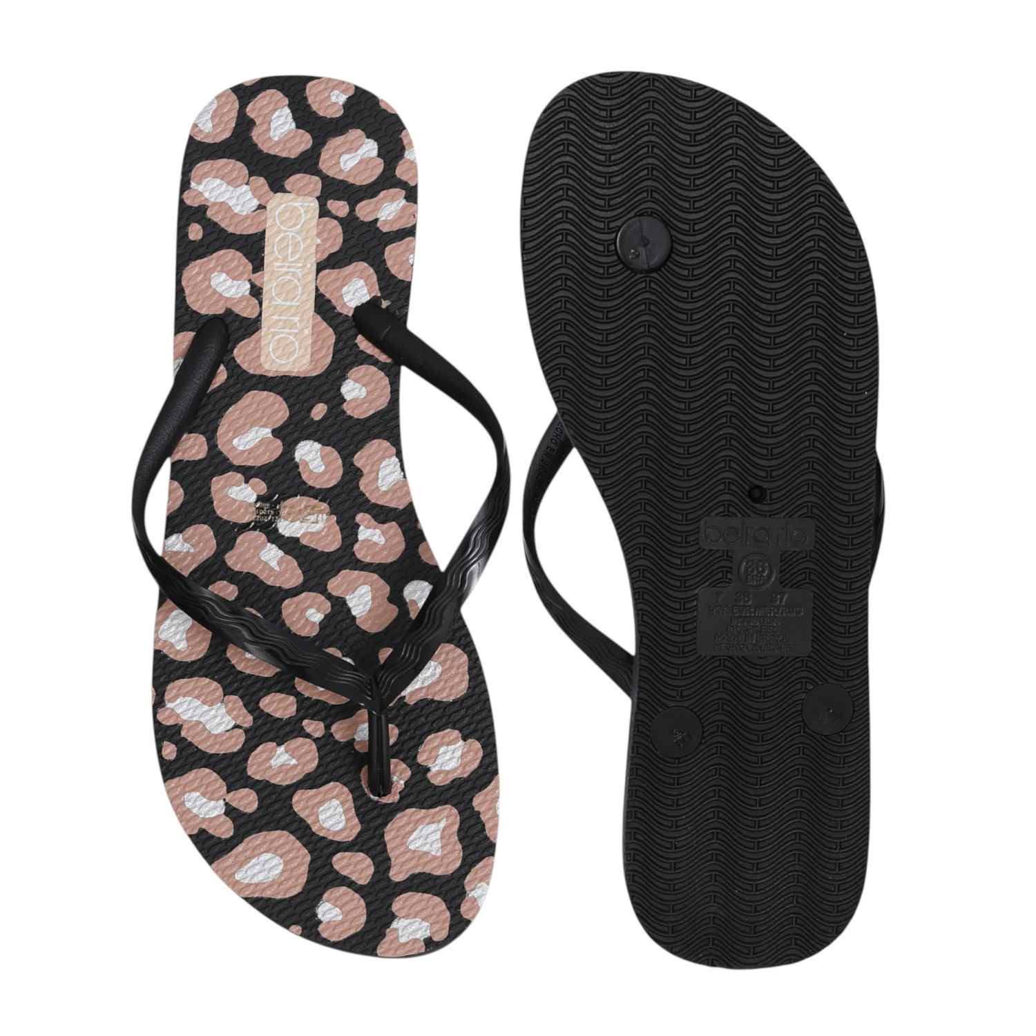 Black Wildprint Flip-Flops for Women