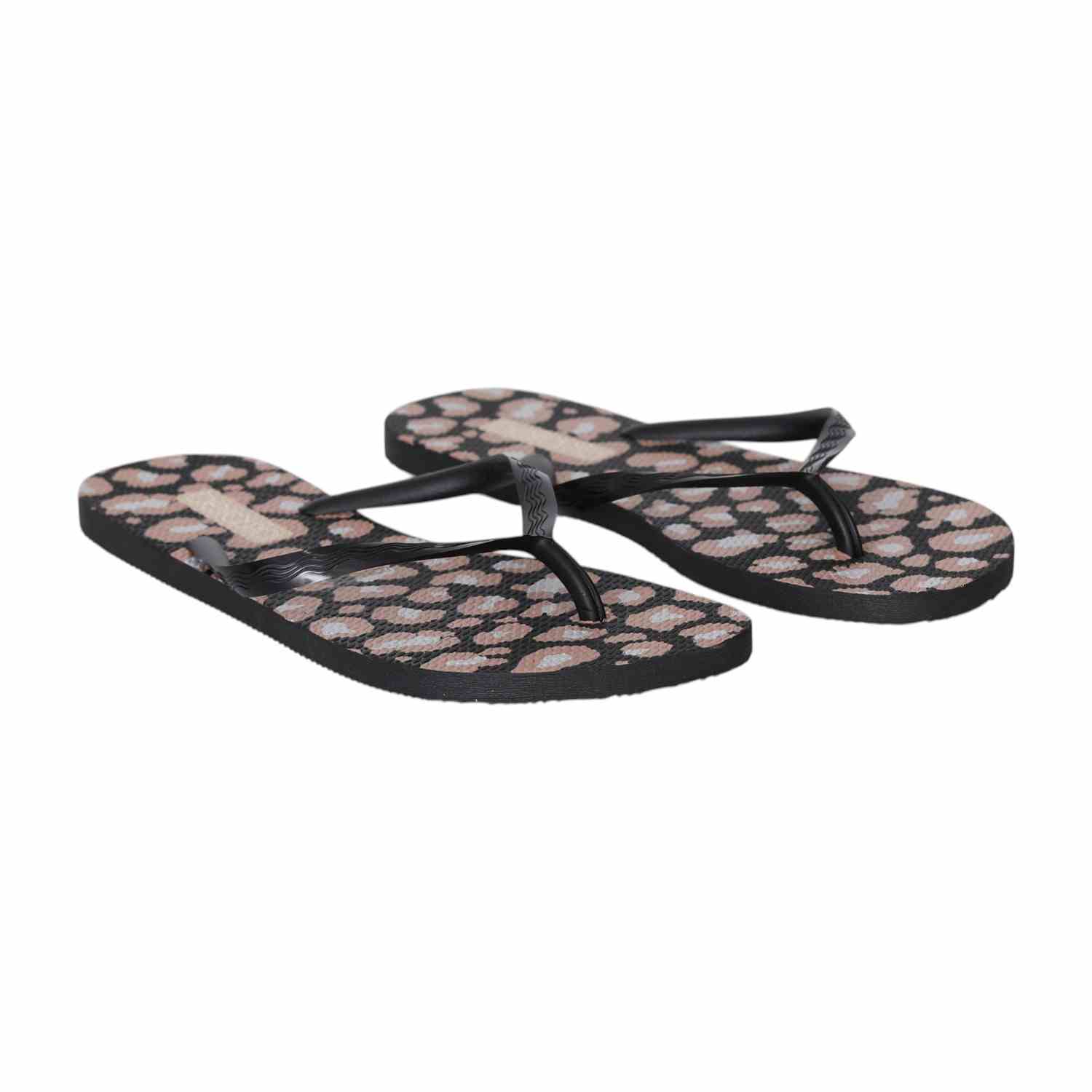 Black Wildprint Flip-Flops for Women