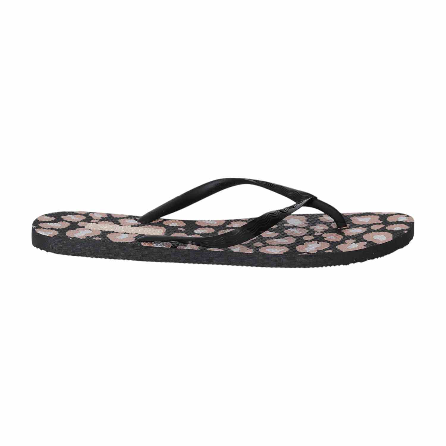 Black Wildprint Flip-Flops for Women