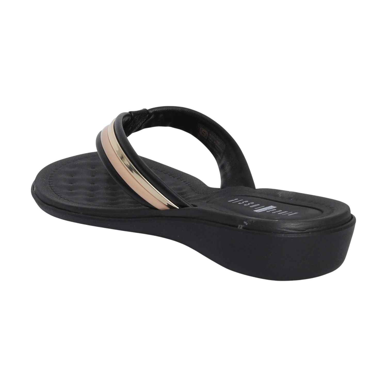 Women Black and Gold Striped Open Toe Thongs